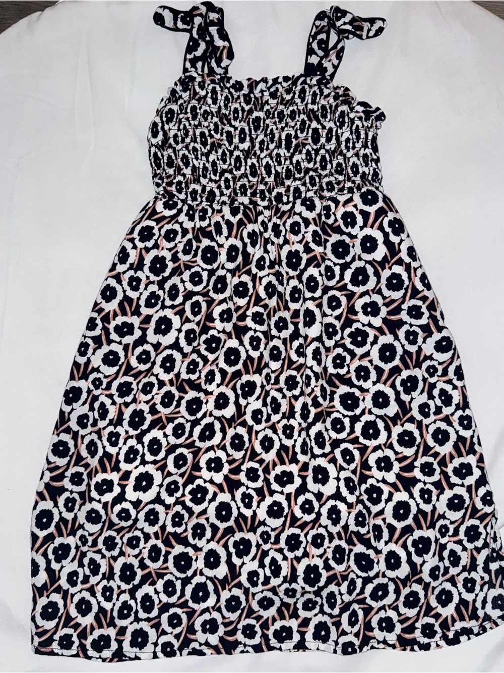 Diane Von Furstenberg Black and Cream Floral Smocked Midi Dress
